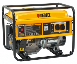 Генератор бензиновый GE 4500, 4,5 кВт, 220 В/50 Гц, 25 л, ручной старт Denzel
